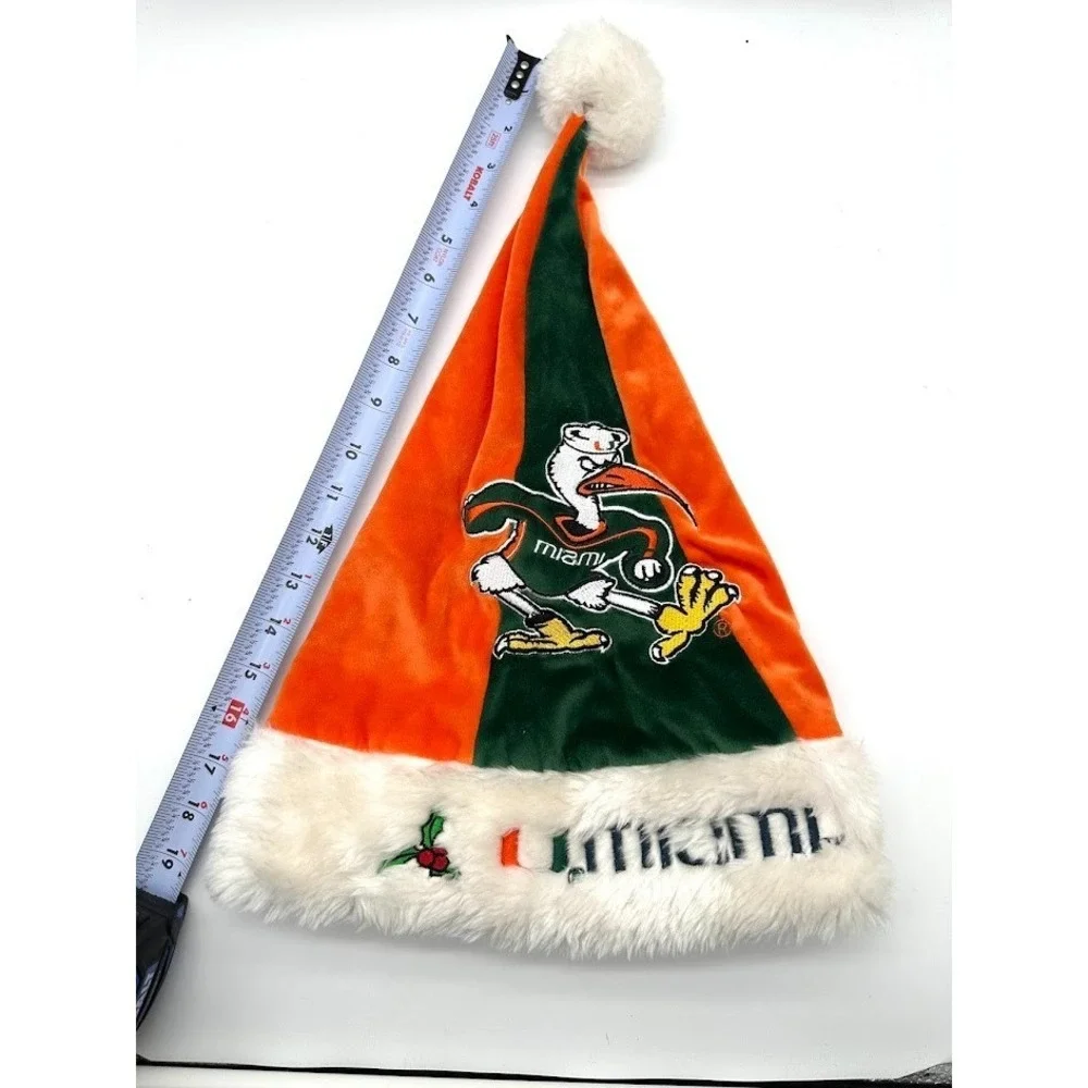 Vintage Miami Hurricanes Santa Hat NCAA Plush Christmas Holiday Forever Collecti